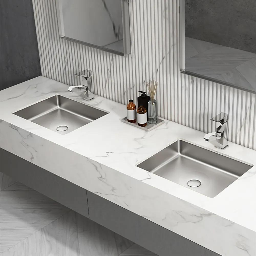 Gold Luxury Stainless Steel Rectangular Sink Undermount Bathroom Wash Sink