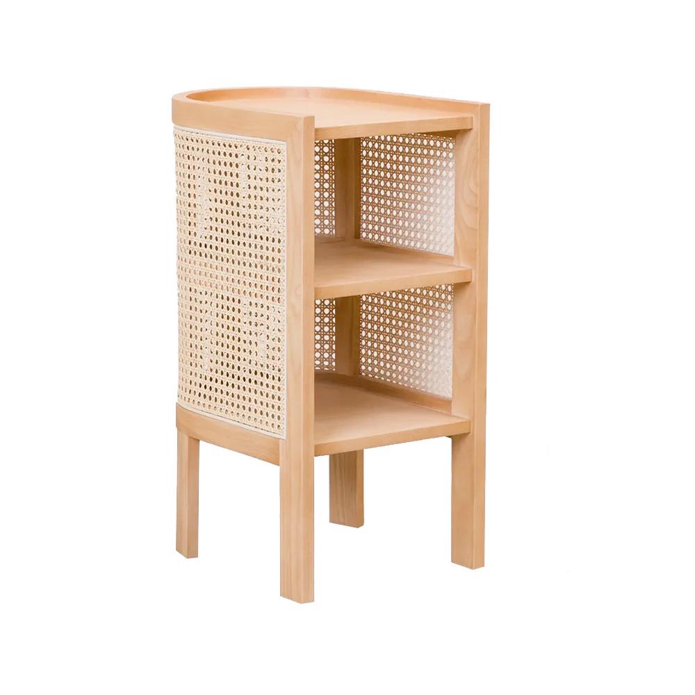 24" Black Nightstand Semi-Circle Rattan Bedside Table with 1 Shelf