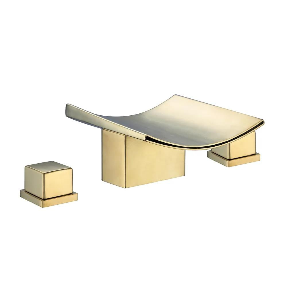 Grop Brushed Gold Waterfall Widespread Bathroom Sink Faucet Double Handle