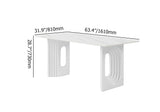 63" Modern Dining Table White Faux Marble Top for 6 Person Double Pedestal Base