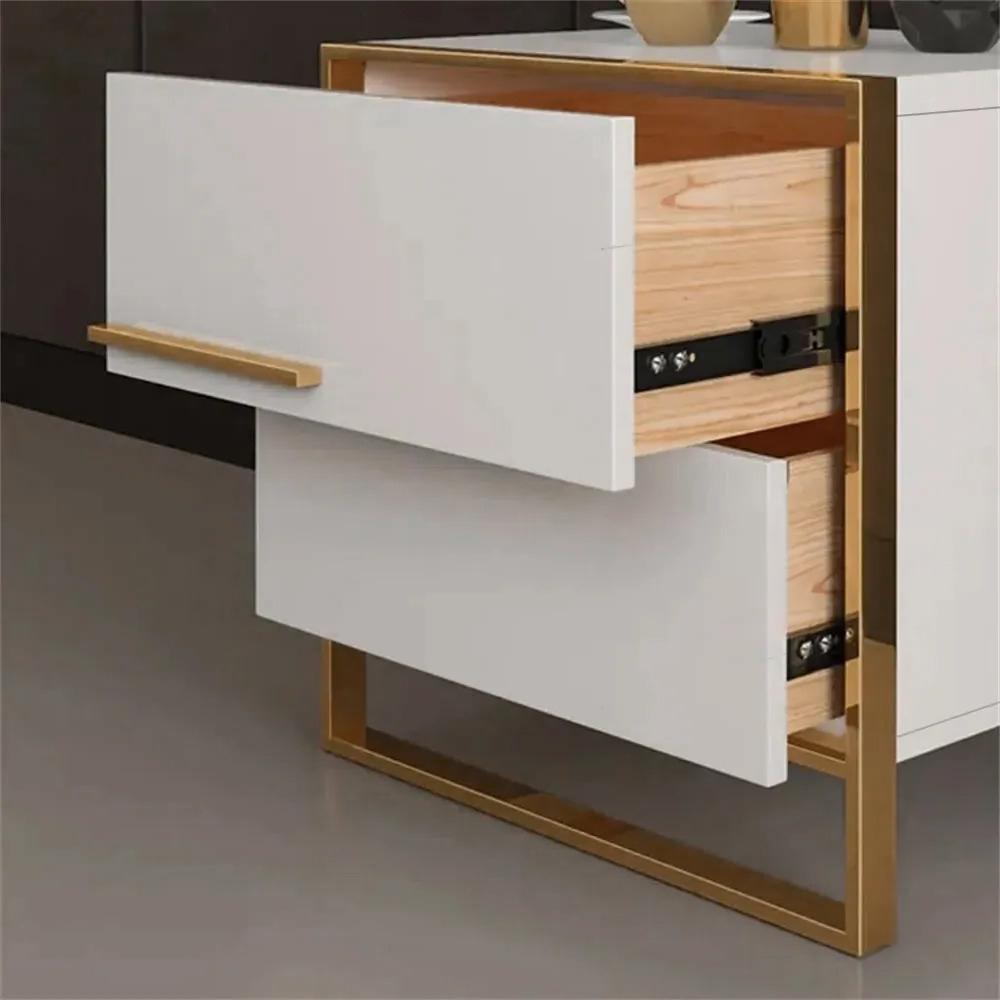 Modern 2 Drawers Black Lacquer Nightstand in Gold