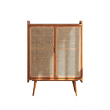 31.5" Farmhouse Walnut Rattan Shoe Cabinet 2-Door 4-Shelf Shoe Organizer