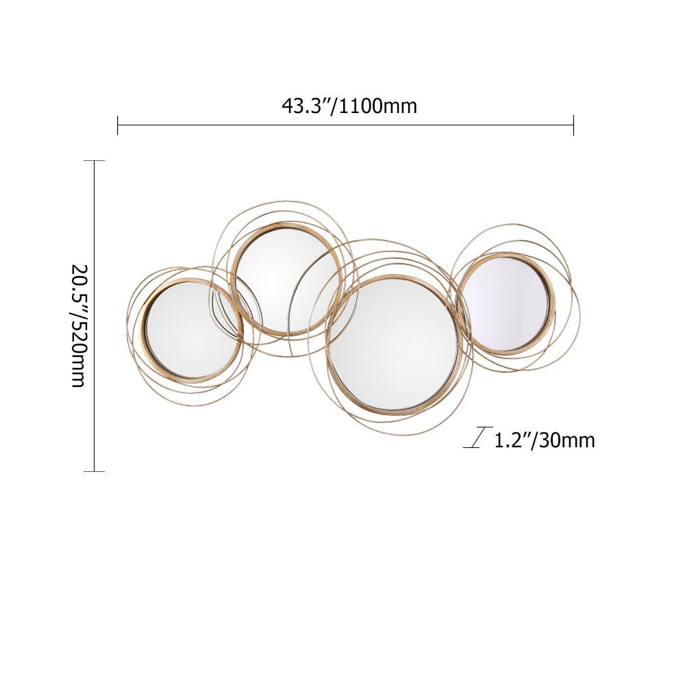 Light Luxury Creative 3D 4 Rings Round Gold Metal Wall Mirror