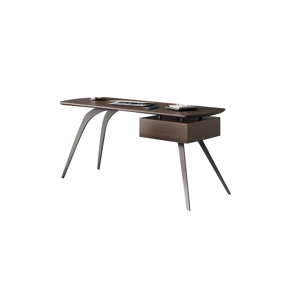 55" Modern Walnut Office Desk Rectangular Writing Desk with 1 Drawer