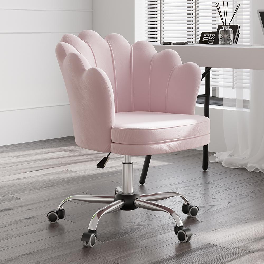 Blue Modern Swivel Office Chair Velvet Upholstered Task Chair Adjustable Height