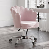 Blue Modern Swivel Office Chair Velvet Upholstered Task Chair Adjustable Height