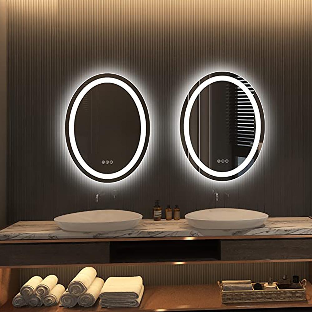 Modern Oval 20" x 28" Wall Mounted LED Frameless Bathroom Mirror Anti-Fog