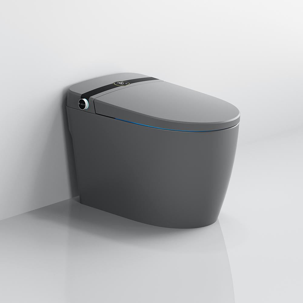 Elongated One-Piece Smart Toilet Floor Mounted Automatic Toilet in Black & Gold Rim
