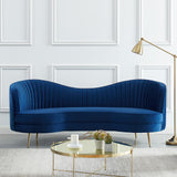 Florie Luxury 72" Vertical Channel Tufted Curved Performance Velvet Sofa in Blue