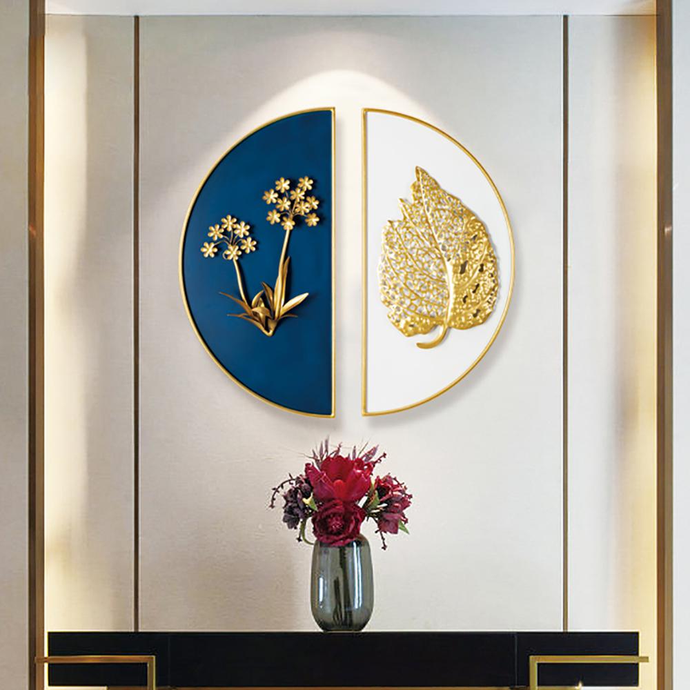 2 Pieces Glam Metal Wall Decor Home Art in Gold & Blue with Semi-Circle Design