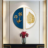 2 Pieces Glam Metal Wall Decor Home Art in Gold & Blue with Semi-Circle Design