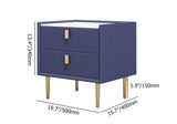 Modern 2 Drawers PU Leather Bedside Table Nightstand with Gold Metal Legs