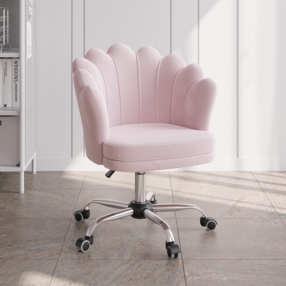 Blue Modern Swivel Office Chair Velvet Upholstered Task Chair Adjustable Height
