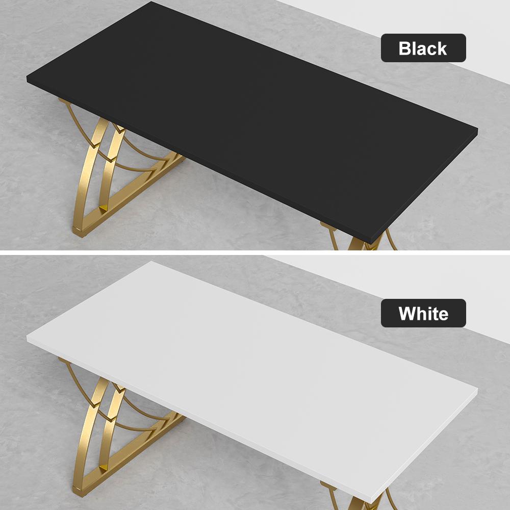 47" Modern White Rectangular Home Office Desk with Pine Wood Table Top & Gold Frame