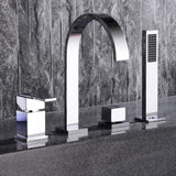 Dree Double Handle 4-Hole Roman Tub Faucet with Hand Shower Modern Style Solid Brass