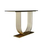 47.2" White Solid Wood Narrow Console Table Gold Metal Pedestal Entryway Table