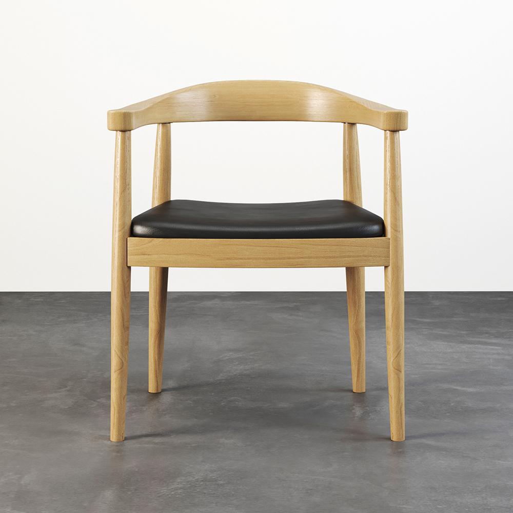 Modern Curved Back Dining Chair Upholstered Leather Walnut Wooden Armchair
