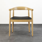 Modern Curved Back Dining Chair Upholstered Leather Walnut Wooden Armchair