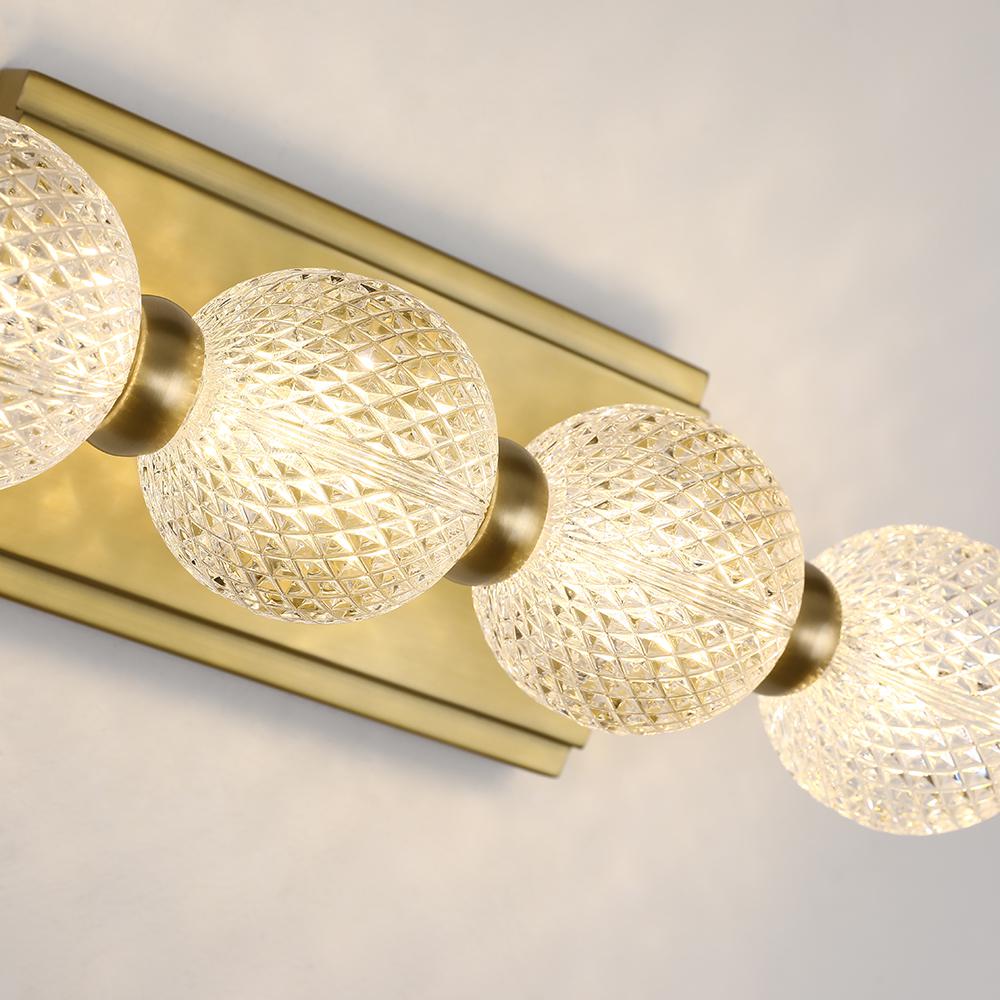 4-Light Clear Acylic Vanity Wall Light for Bathroom in Gold