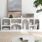 Farmhouse Bookshelf Wood TV Stand in White with Shelves for TV Up to 70