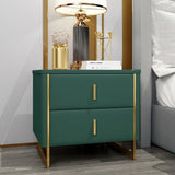 Modern Off White Nightstand 2-Drawer Faux Leather Bedside Table in Gold