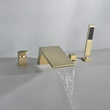 Waterfall Deck-Mount Roman Tub Faucet with Handshower in Brushed Gold