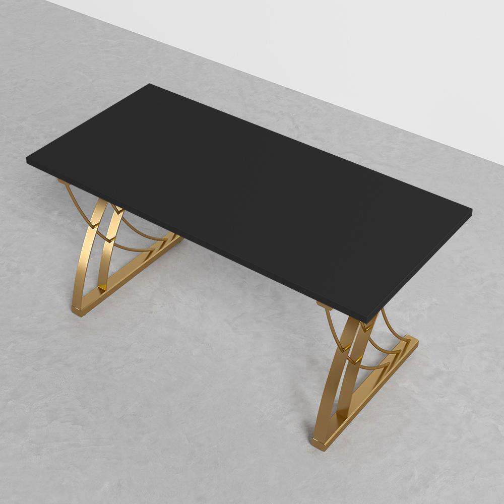 47" Modern White Rectangular Home Office Desk with Pine Wood Table Top & Gold Frame