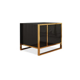 Black Lacquer Bedroom Nightstand Stainless Steel in Gold