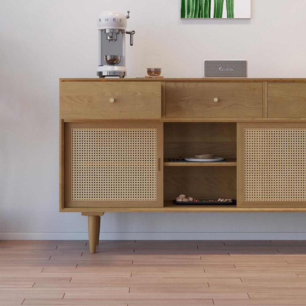 Farmhouse 55" Cane Sideboard Buffet with Storage Natural Kitchen Cabinet
