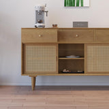 Farmhouse 55" Cane Sideboard Buffet with Storage Natural Kitchen Cabinet