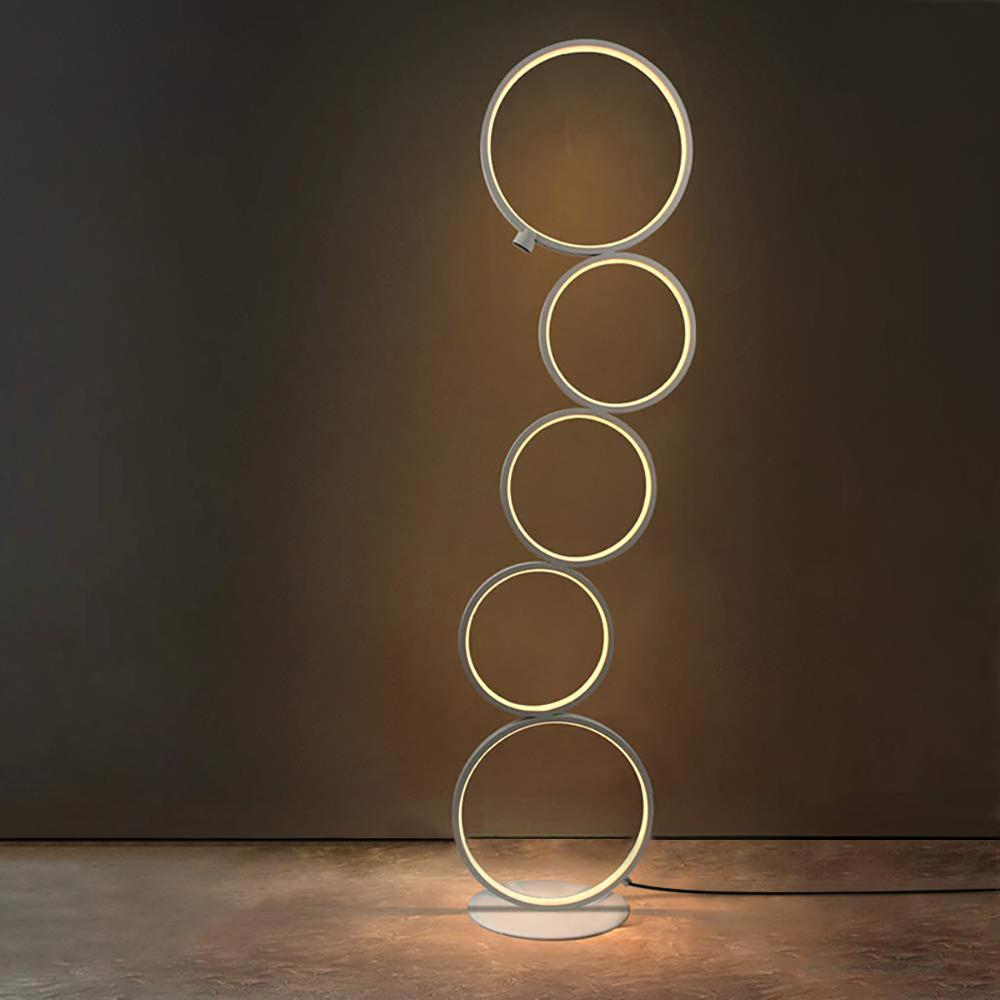 Black LED Floor Lamp 5-Ring Novelty Dimmable Standing Lamp