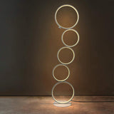 Black LED Floor Lamp 5-Ring Novelty Dimmable Standing Lamp