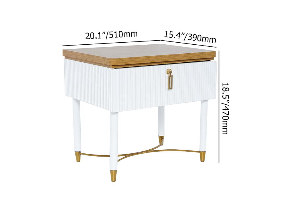 Modern White Nightstand Contemporary Wood Nightstand Bedside Table with Drawer in Gold
