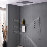Modern Rain Thermostatic Brushed Nickel Shower Faucet Flush Mount Shower System with Hand Shower & Body Jets Solid Brass