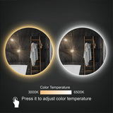 24" Frameless Round LED Bathroom Wall Mirror Acrylic Anti-Fog