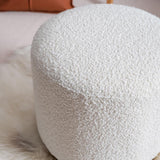 Modern White Round Lamb Wool Vanity Stool Makeup Stool