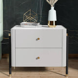 Modern Luxury Gray Nightstand 2-Drawer Bedside Table with Stone Top