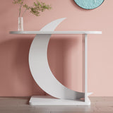 39.4" White Moon Shape Console Table Rectangular Wood Entryway Table with Abstract Base