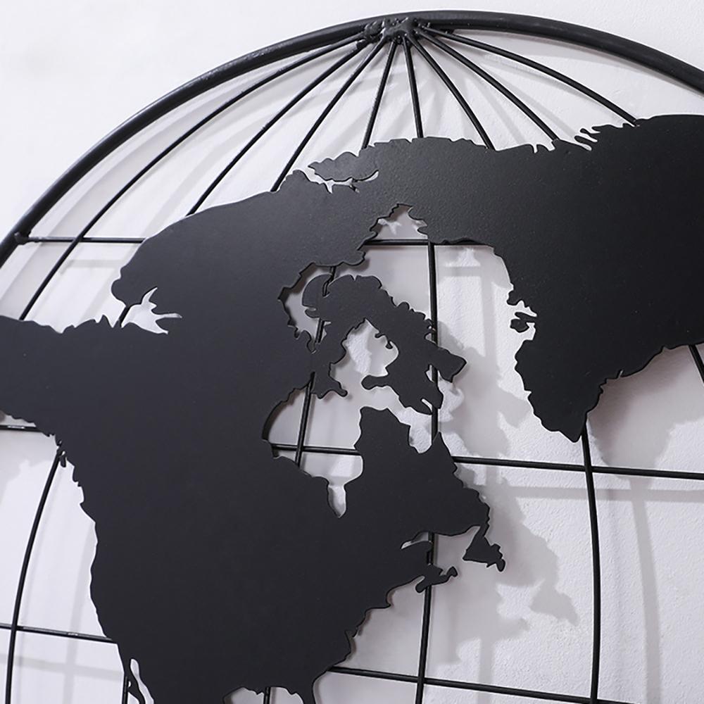 Modern Geometry Metal Round Frame Black & Rose Gold World Map Wall Decor