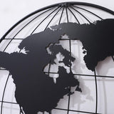Modern Geometry Metal Round Frame Black & Rose Gold World Map Wall Decor