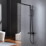 Exposed Thermostatic Shower Fixture with Rain Shower Head and Hand Shower Matte Black