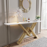 Black & Gold Narrow Console Table Accent Table For Entryway X Base Metal in Small