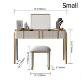 Champagne Makeup Vanity Mirror & Stool included with Flip Top 2-Drawer Dressing Table