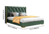 Queen Upholstered Platform Bed Green Low Profile Bed with Wood Slats