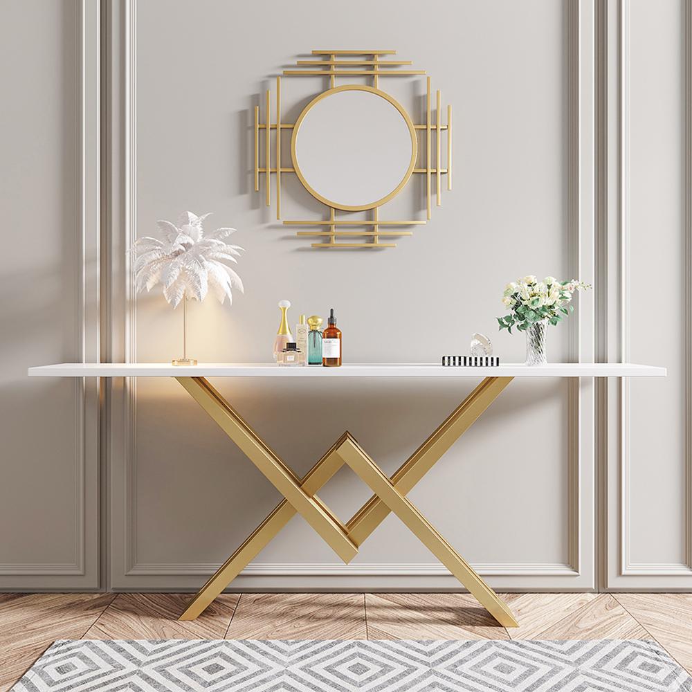 Black & Gold Narrow Console Table Accent Table For Entryway X Base Metal in Small