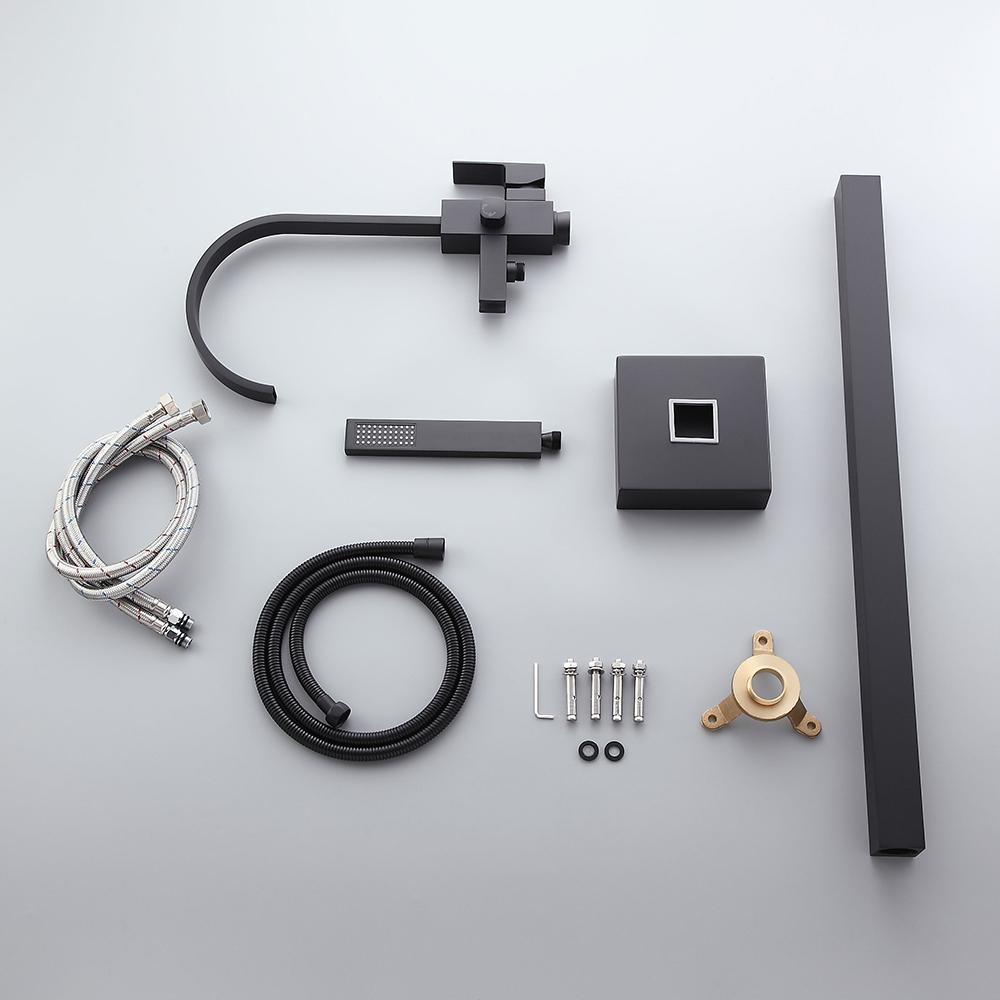 Freestanding Matte Black Bathtub Filler Faucet and Handheld Shower with High-Arc Spout