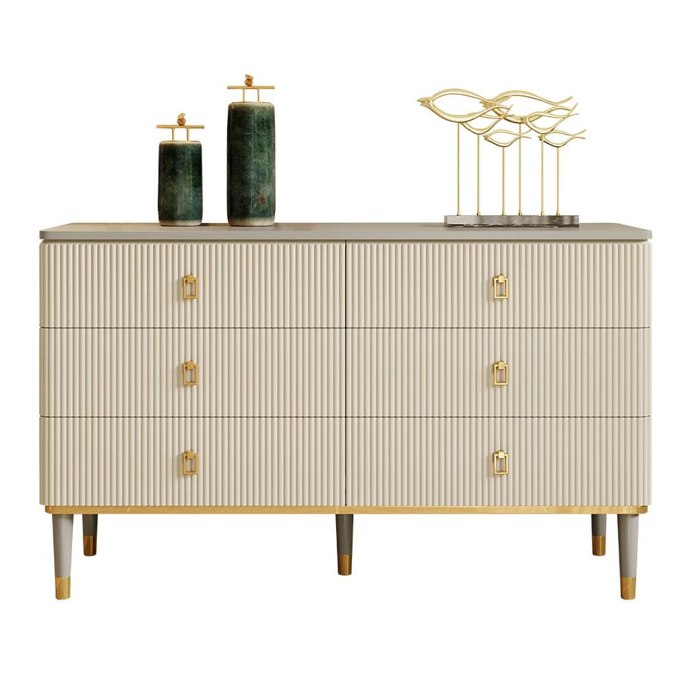 Modern Chest of 6 Drawers Buffet Cabinet with Storage Beige & Gray Sideboard