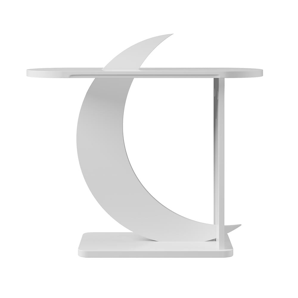 39.4" White Moon Shape Console Table Rectangular Wood Entryway Table with Abstract Base
