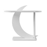 39.4" White Moon Shape Console Table Rectangular Wood Entryway Table with Abstract Base