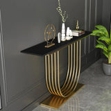 47.2" White Solid Wood Narrow Console Table Gold Metal Pedestal Entryway Table